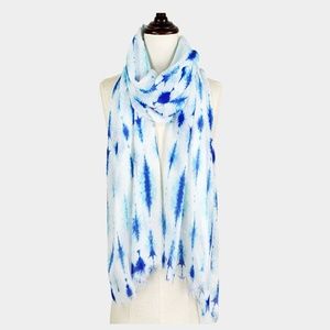 Summer Tie-Dye Blue Print Scarf 27" x 71" NEW